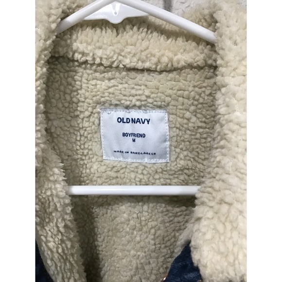 Old Navy Oversized Sherpa-Lined Boyfriend Jean Jacket Women's M Denim Cozy Coat - Picture 5 of 8